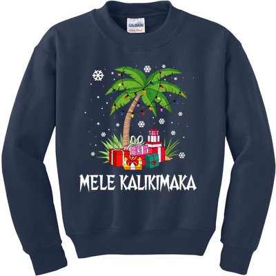 Mele Kalikimaka Christmas Lights Palm Tree Hawaiian Xmas Gift Kids Sweatshirt