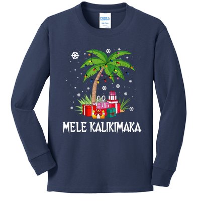 Mele Kalikimaka Christmas Lights Palm Tree Hawaiian Xmas Gift Kids Long Sleeve Shirt