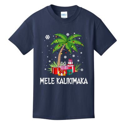 Mele Kalikimaka Christmas Lights Palm Tree Hawaiian Xmas Gift Kids T-Shirt