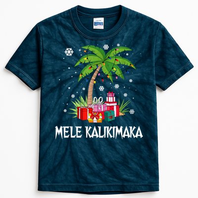 Mele Kalikimaka Christmas Lights Palm Tree Hawaiian Xmas Gift Kids Tie-Dye T-Shirt