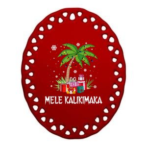 Mele Kalikimaka Christmas Lights Palm Tree Hawaiian Xmas Gift Ceramic Oval Ornament