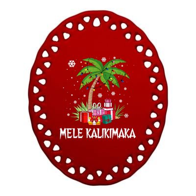 Mele Kalikimaka Christmas Lights Palm Tree Hawaiian Xmas Gift Ceramic Oval Ornament