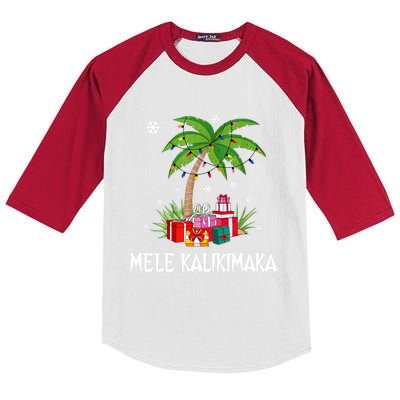 Mele Kalikimaka Christmas Lights Palm Tree Hawaiian Xmas Gift Kids Colorblock Raglan Jersey