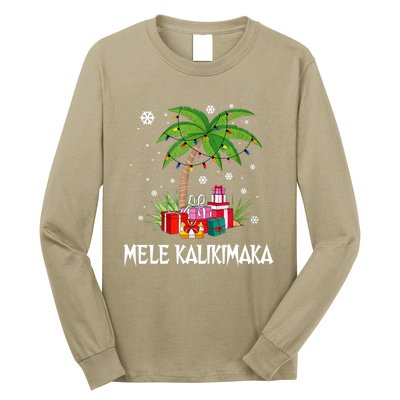 Mele Kalikimaka Christmas Lights Palm Tree Hawaiian Xmas Gift Long Sleeve Shirt