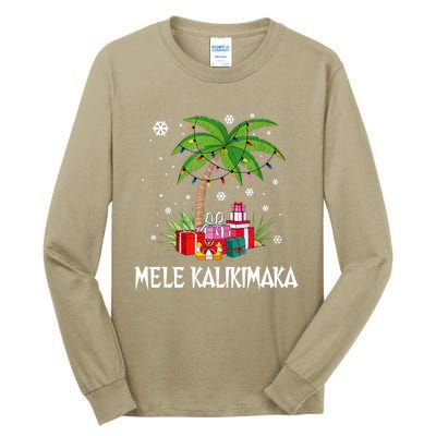 Mele Kalikimaka Christmas Lights Palm Tree Hawaiian Xmas Gift Tall Long Sleeve T-Shirt