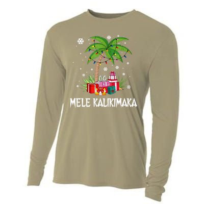 Mele Kalikimaka Christmas Lights Palm Tree Hawaiian Xmas Gift Cooling Performance Long Sleeve Crew