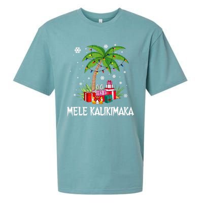 Mele Kalikimaka Christmas Lights Palm Tree Hawaiian Xmas Gift Sueded Cloud Jersey T-Shirt