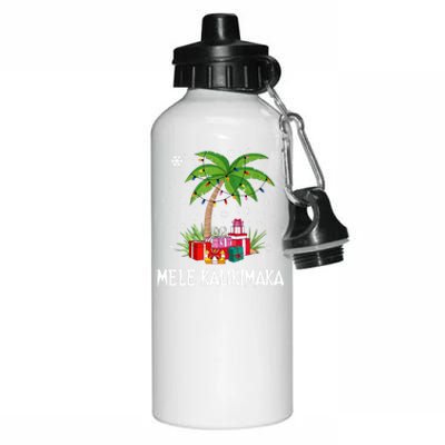 Mele Kalikimaka Christmas Lights Palm Tree Hawaiian Xmas Gift Aluminum Water Bottle