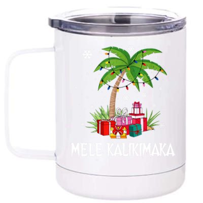 Mele Kalikimaka Christmas Lights Palm Tree Hawaiian Xmas Gift 12 oz Stainless Steel Tumbler Cup