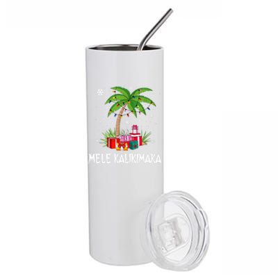 Mele Kalikimaka Christmas Lights Palm Tree Hawaiian Xmas Gift Stainless Steel Tumbler