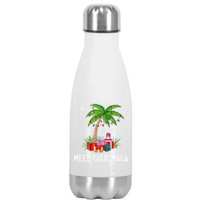 Mele Kalikimaka Christmas Lights Palm Tree Hawaiian Xmas Gift Stainless Steel Insulated Water Bottle