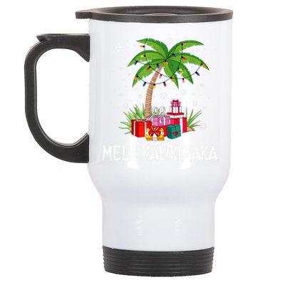 Mele Kalikimaka Christmas Lights Palm Tree Hawaiian Xmas Gift Stainless Steel Travel Mug