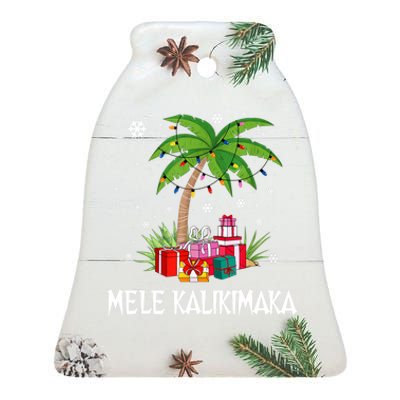 Mele Kalikimaka Christmas Lights Palm Tree Hawaiian Xmas Gift Ceramic Bell Ornament