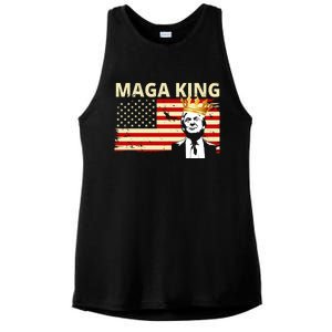 MAGA King Donald Trump Usa Flag Ladies PosiCharge Tri-Blend Wicking Tank