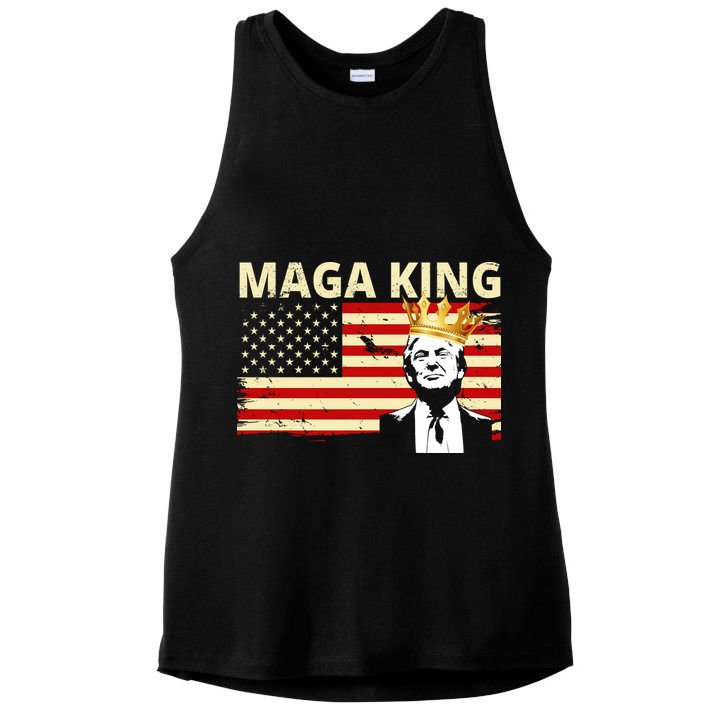 MAGA King Donald Trump Usa Flag Ladies PosiCharge Tri-Blend Wicking Tank