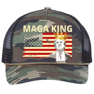 MAGA King Donald Trump Usa Flag Retro Rope Trucker Hat Cap