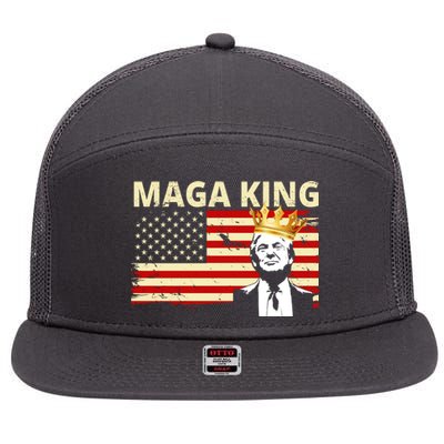 MAGA King Donald Trump Usa Flag 7 Panel Mesh Trucker Snapback Hat