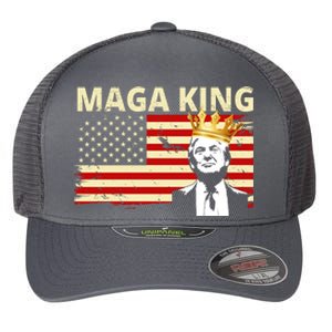 MAGA King Donald Trump Usa Flag Flexfit Unipanel Trucker Cap