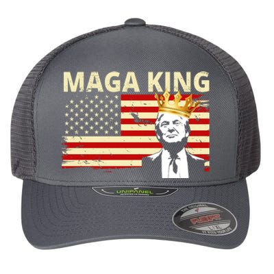 MAGA King Donald Trump Usa Flag Flexfit Unipanel Trucker Cap