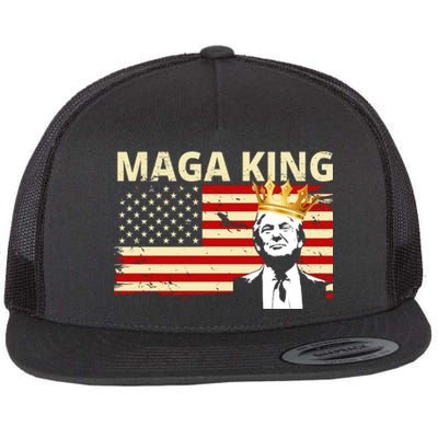 MAGA King Donald Trump Usa Flag Flat Bill Trucker Hat