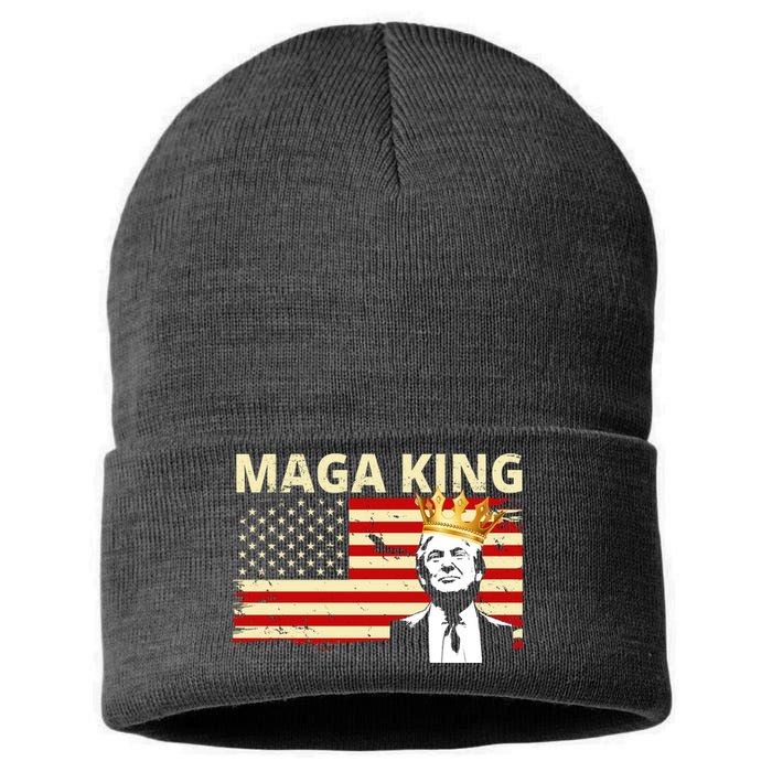 MAGA King Donald Trump Usa Flag Sustainable Knit Beanie