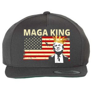 MAGA King Donald Trump Usa Flag Wool Snapback Cap