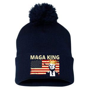 MAGA King Donald Trump Usa Flag Pom Pom 12in Knit Beanie