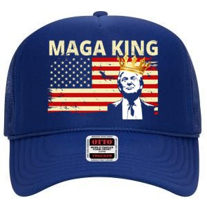 MAGA King Donald Trump Usa Flag High Crown Mesh Back Trucker Hat