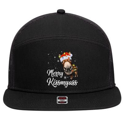 Merry Kissmyass Donkey Sarcastic Xmas Funny Pajama Christmas 7 Panel Mesh Trucker Snapback Hat