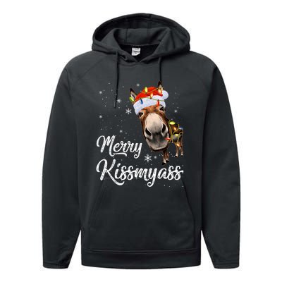 Merry Kissmyass Donkey Sarcastic Xmas Funny Pajama Christmas Performance Fleece Hoodie