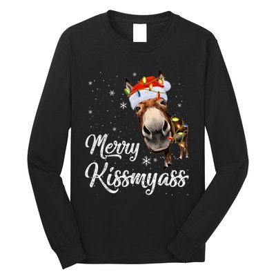 Merry Kissmyass Donkey Sarcastic Xmas Funny Pajama Christmas Long Sleeve Shirt