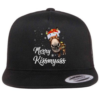 Merry Kissmyass Donkey Sarcastic Xmas Funny Pajama Christmas Flat Bill Trucker Hat