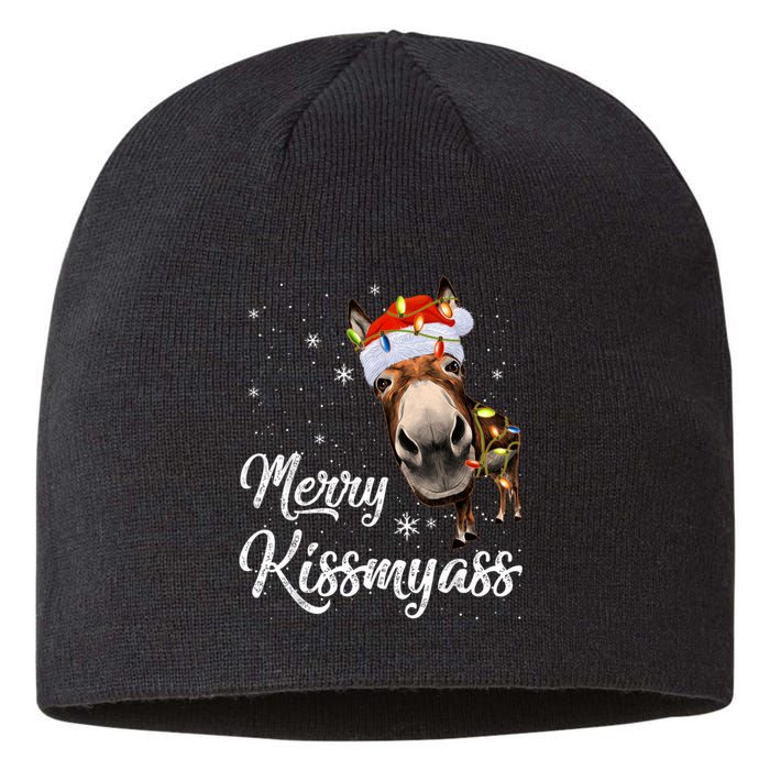 Merry Kissmyass Donkey Sarcastic Xmas Funny Pajama Christmas Sustainable Beanie