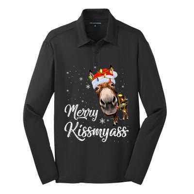 Merry Kissmyass Donkey Sarcastic Xmas Funny Pajama Christmas Silk Touch Performance Long Sleeve Polo