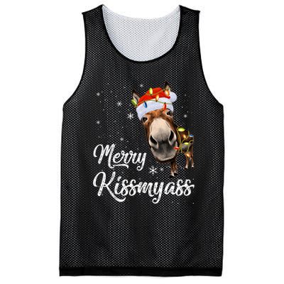 Merry Kissmyass Donkey Sarcastic Xmas Funny Pajama Christmas Mesh Reversible Basketball Jersey Tank