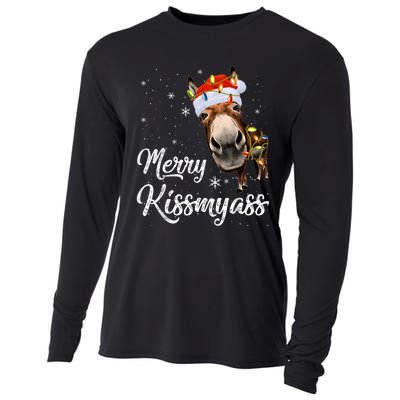 Merry Kissmyass Donkey Sarcastic Xmas Funny Pajama Christmas Cooling Performance Long Sleeve Crew