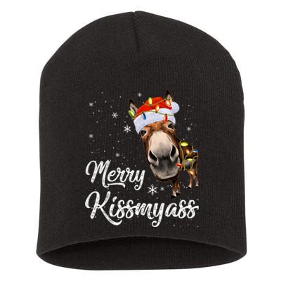 Merry Kissmyass Donkey Sarcastic Xmas Funny Pajama Christmas Short Acrylic Beanie