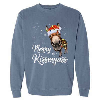 Merry Kissmyass Donkey Sarcastic Xmas Funny Pajama Christmas Garment-Dyed Sweatshirt