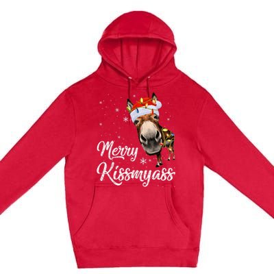 Merry Kissmyass Donkey Sarcastic Xmas Funny Pajama Christmas Premium Pullover Hoodie