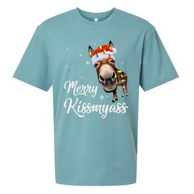 Merry Kissmyass Donkey Sarcastic Xmas Funny Pajama Christmas Sueded Cloud Jersey T-Shirt