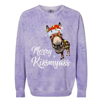 Merry Kissmyass Donkey Sarcastic Xmas Funny Pajama Christmas Colorblast Crewneck Sweatshirt