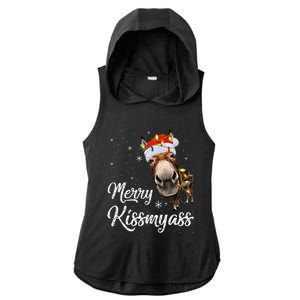 Merry Kissmyass Donkey Sarcastic Xmas Funny Pajama Christmas Ladies PosiCharge Tri-Blend Wicking Draft Hoodie Tank