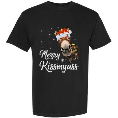 Merry Kissmyass Donkey Sarcastic Xmas Funny Pajama Christmas Garment-Dyed Heavyweight T-Shirt