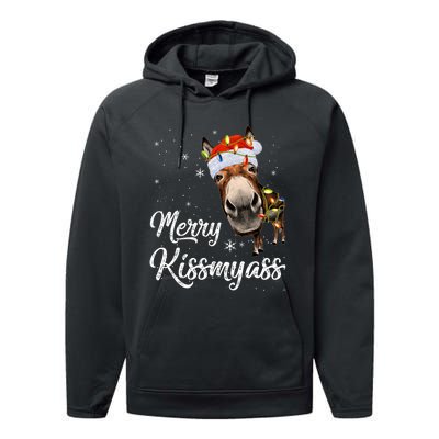 Merry Kissmyass Donkey Sarcastic Xmas Funny Pajama Christmas Performance Fleece Hoodie