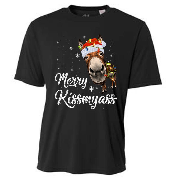 Merry Kissmyass Donkey Sarcastic Xmas Funny Pajama Christmas Cooling Performance Crew T-Shirt