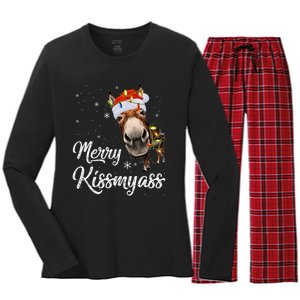 Merry Kissmyass Donkey Sarcastic Xmas Funny Pajama Christmas Women's Long Sleeve Flannel Pajama Set 