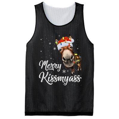 Merry Kissmyass Donkey Sarcastic Xmas Funny Pajama Christmas Mesh Reversible Basketball Jersey Tank