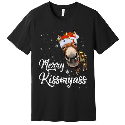 Merry Kissmyass Donkey Sarcastic Xmas Funny Pajama Christmas Premium T-Shirt