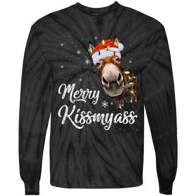 Merry Kissmyass Donkey Sarcastic Xmas Funny Pajama Christmas Tie-Dye Long Sleeve Shirt