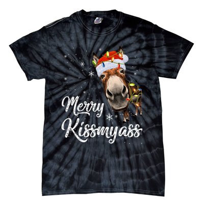 Merry Kissmyass Donkey Sarcastic Xmas Funny Pajama Christmas Tie-Dye T-Shirt